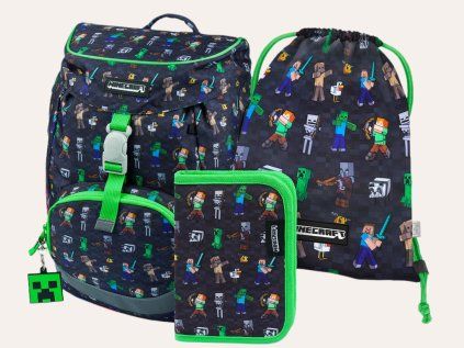 Školski set Baagl Minecraft Airy – ruksak, pernica i vrećica za papuče